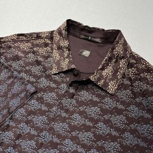 New Tiger Woods Collection Polo shirt Brown‎ Blue Floral Print 100% Cotton XL